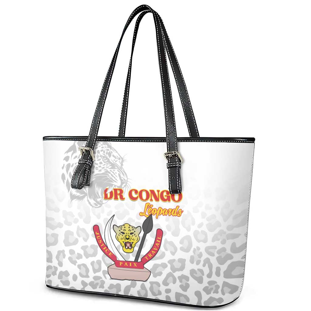 DR Congo Football Leather Tote Bag Go Champions Leopards - White - Wonder Print Shop
