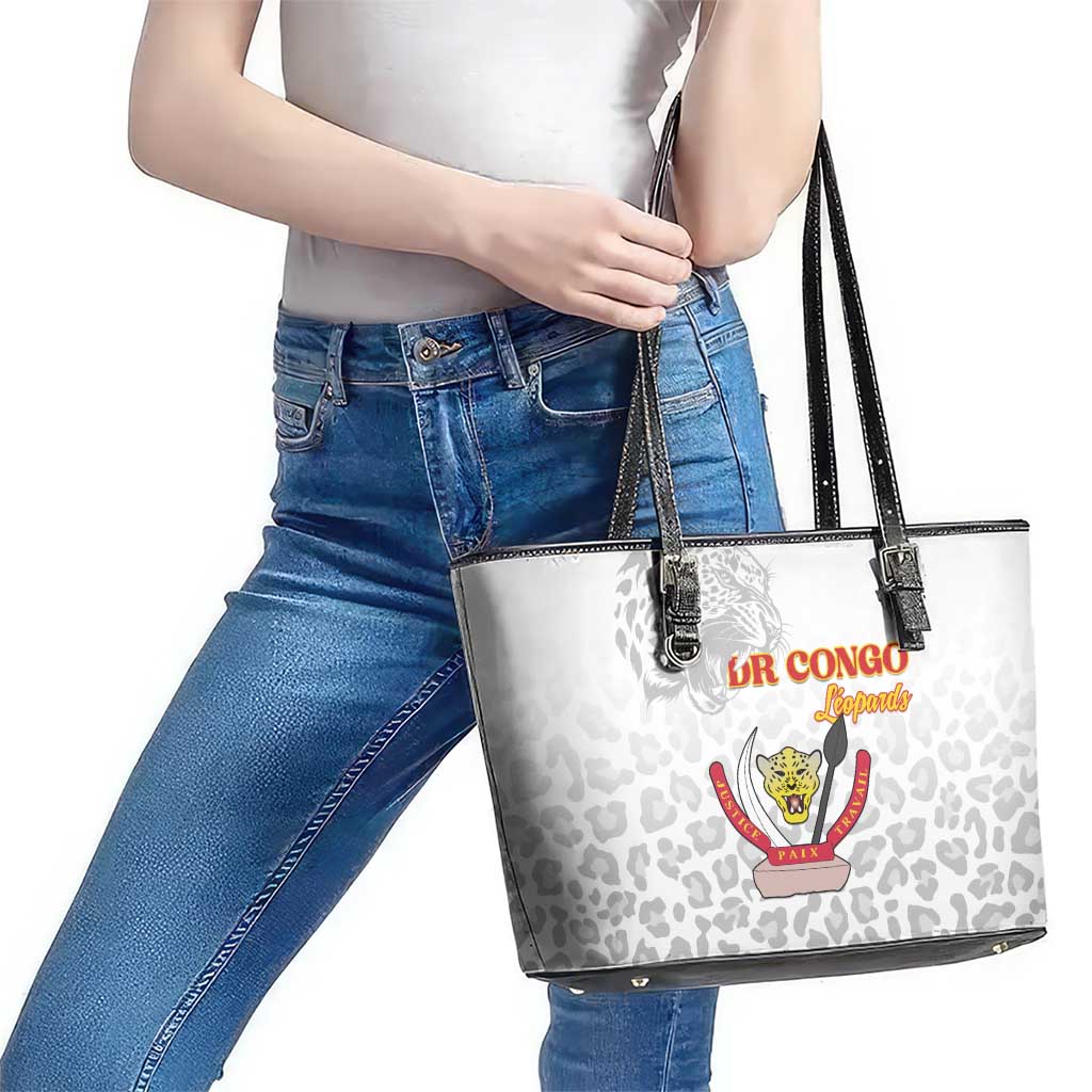 DR Congo Football Leather Tote Bag Go Champions Leopards - White - Wonder Print Shop