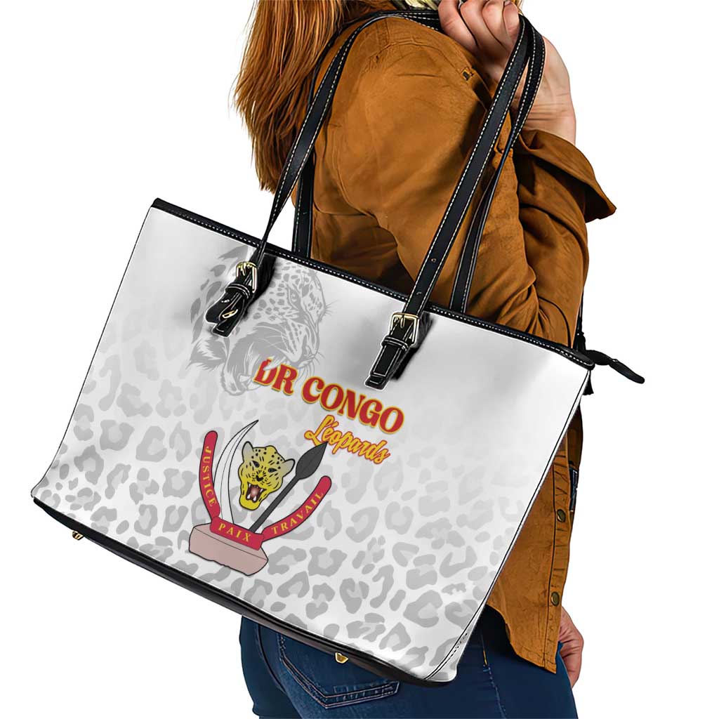 DR Congo Football Leather Tote Bag Go Champions Leopards - White - Wonder Print Shop