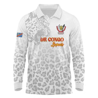 Custom DR Congo Football Long Sleeve Polo Shirt Go Champions Leopards - White - Wonder Print Shop