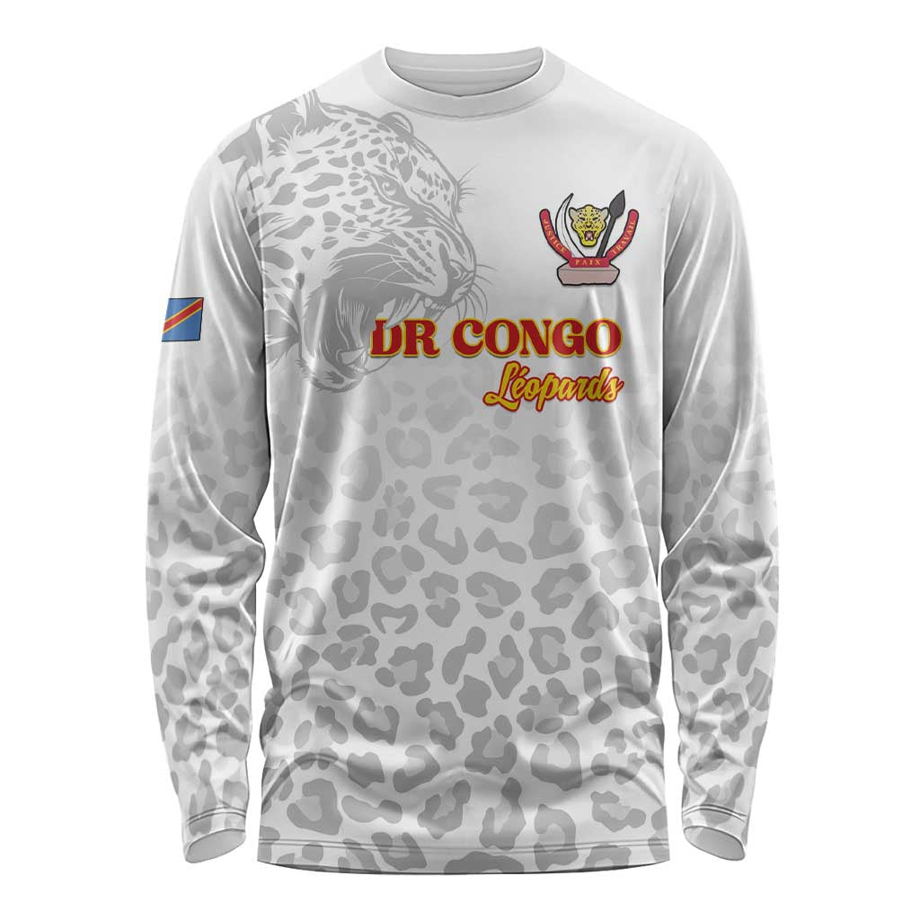 Custom DR Congo Football Long Sleeve Shirt Go Champions Leopards - White - Wonder Print Shop