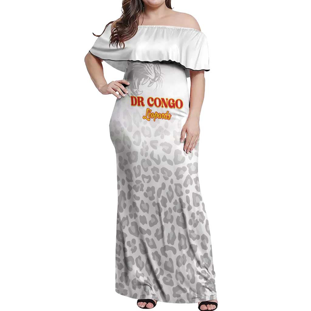 Custom DR Congo Football Off Shoulder Maxi Dress Go Champions Leopards - White - Wonder Print Shop