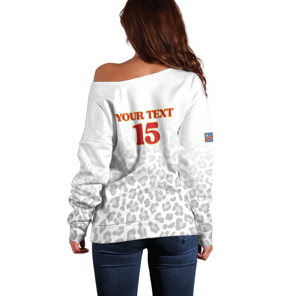 Custom DR Congo Football Off Shoulder Sweater Go Champions Leopards - White - Wonder Print Shop