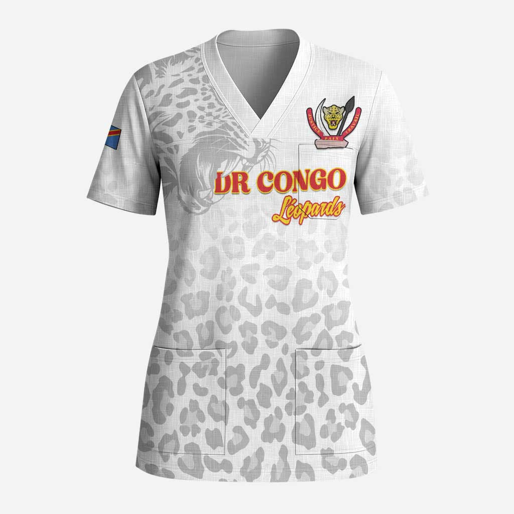 Custom DR Congo Football Scrub Top Go Champions Leopards - White - Wonder Print Shop