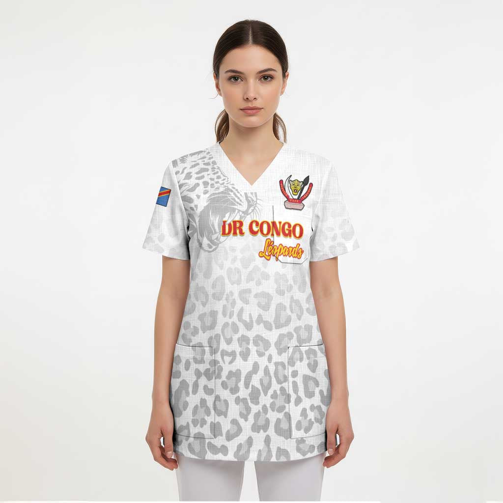 Custom DR Congo Football Scrub Top Go Champions Leopards - White - Wonder Print Shop