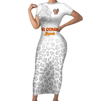 Custom DR Congo Football Short Sleeve Bodycon Dress Go Champions Leopards - White - Wonder Print Shop