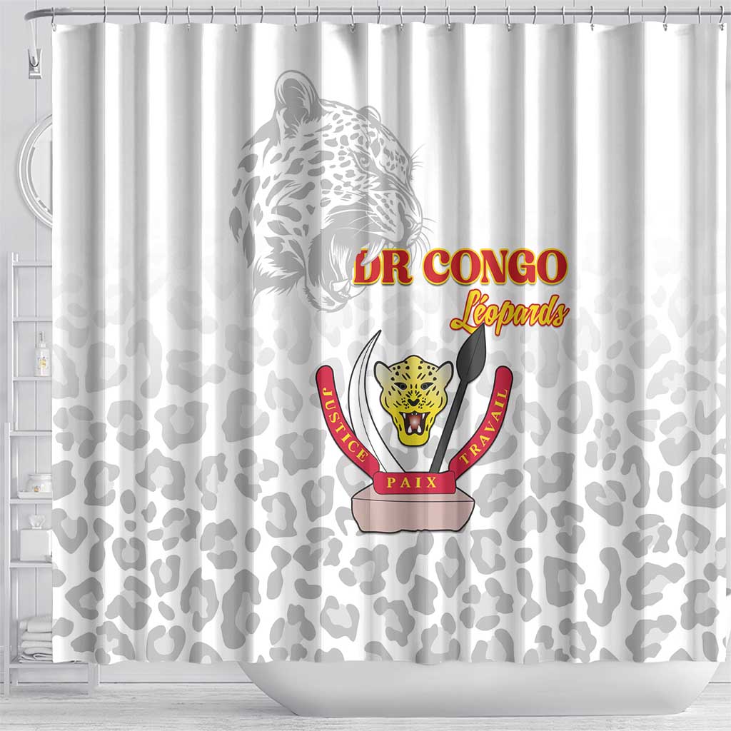 DR Congo Football Shower Curtain Go Champions Leopards - White - Wonder Print Shop