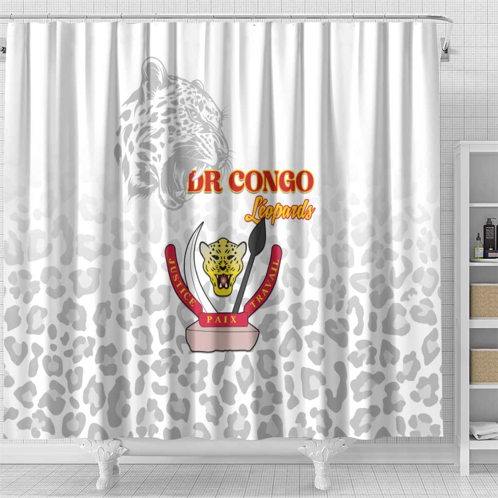 DR Congo Football Shower Curtain Go Champions Leopards - White - Wonder Print Shop