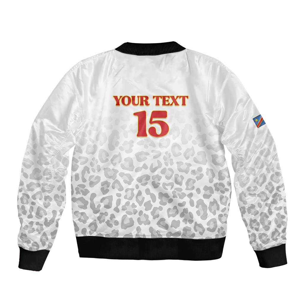Custom DR Congo Football Sleeve Zip Bomber Jacket Go Champions Leopards - White - Wonder Print Shop