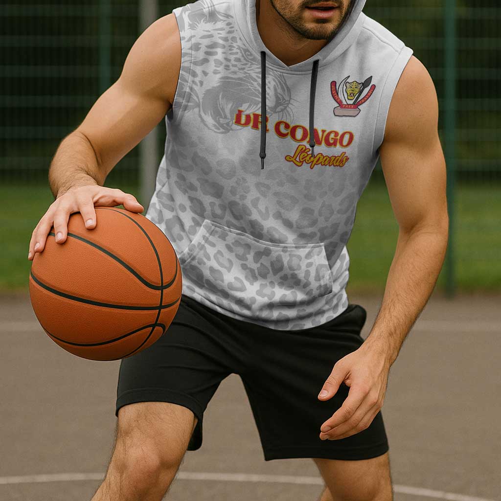 Custom DR Congo Football Sleeveless Hoodie Go Champions Leopards - White - Wonder Print Shop