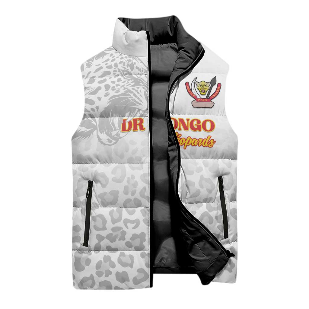 Custom DR Congo Football Sleeveless Puffer Jacket Go Champions Leopards - White - Wonder Print Shop