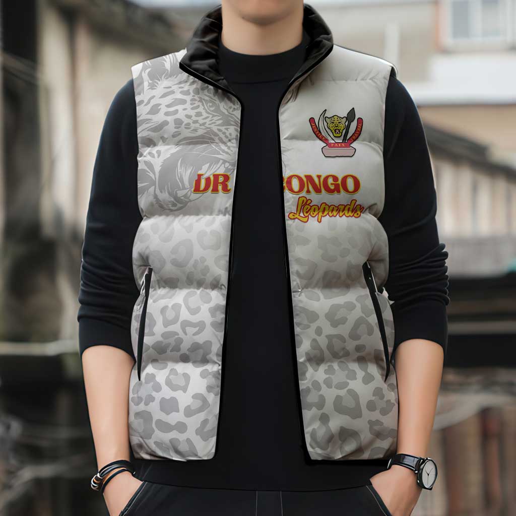 Custom DR Congo Football Sleeveless Puffer Jacket Go Champions Leopards - White - Wonder Print Shop