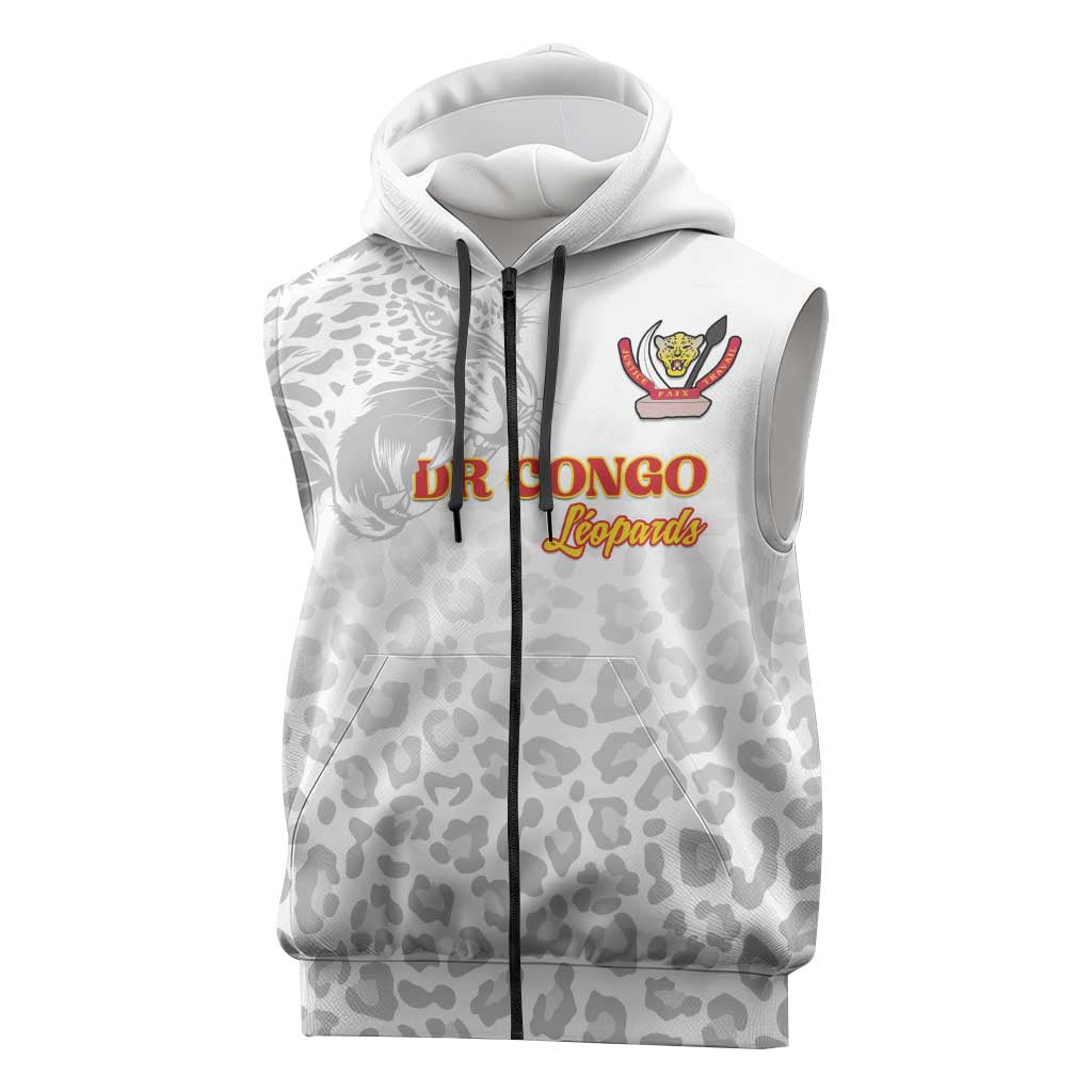 Custom DR Congo Football Sleeveless Zip Hoodie Go Champions Leopards - White - Wonder Print Shop