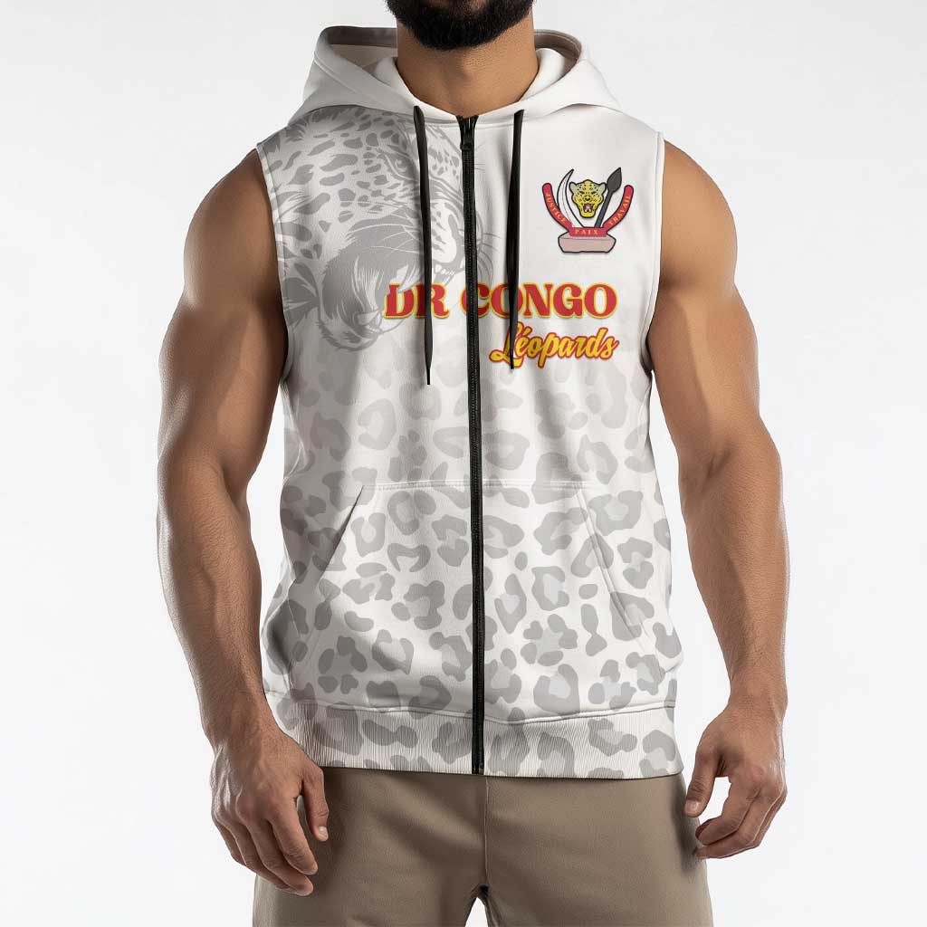 Custom DR Congo Football Sleeveless Zip Hoodie Go Champions Leopards - White - Wonder Print Shop