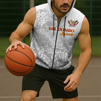 Custom DR Congo Football Sleeveless Zip Hoodie Go Champions Leopards - White - Wonder Print Shop