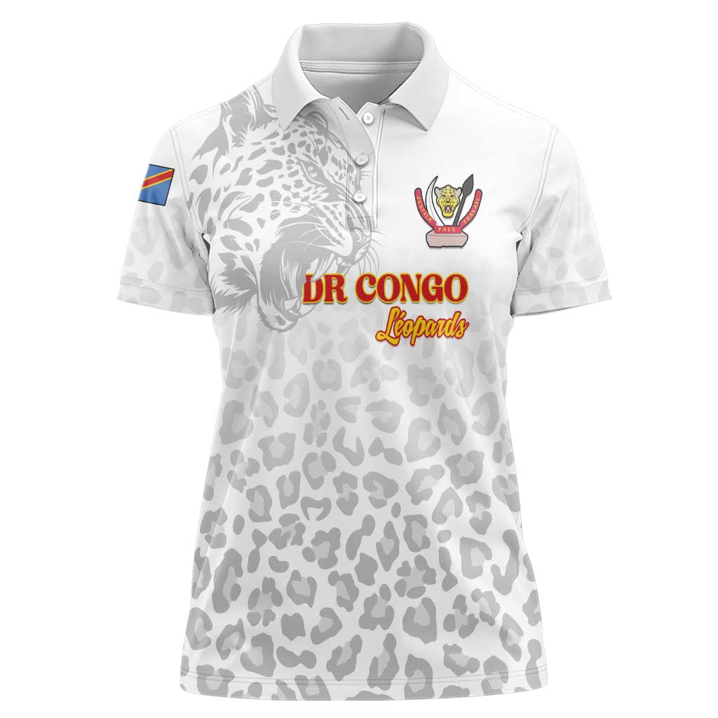 Custom DR Congo Football Women Polo Shirt Go Champions Leopards - White - Wonder Print Shop