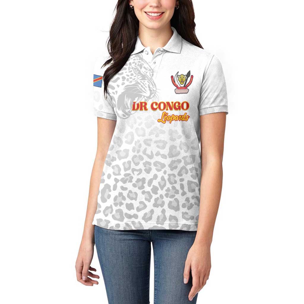 Custom DR Congo Football Women Polo Shirt Go Champions Leopards - White - Wonder Print Shop