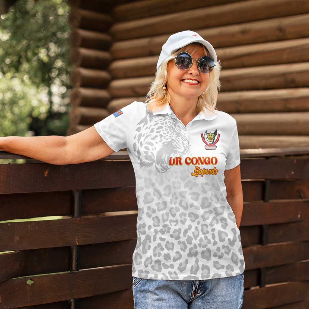 Custom DR Congo Football Women Polo Shirt Go Champions Leopards - White - Wonder Print Shop