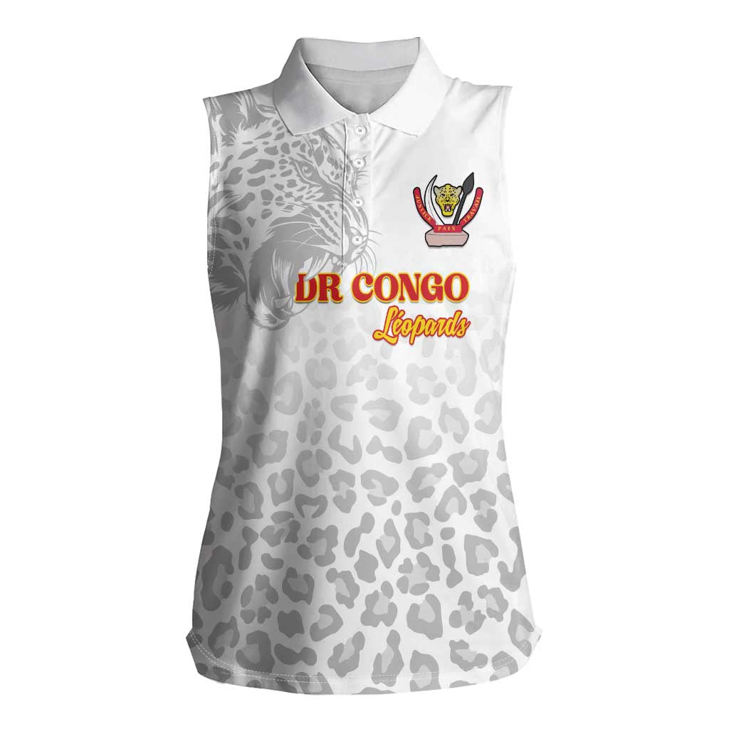 Custom DR Congo Football Women Sleeveless Polo Shirt Go Champions Leopards - White - Wonder Print Shop