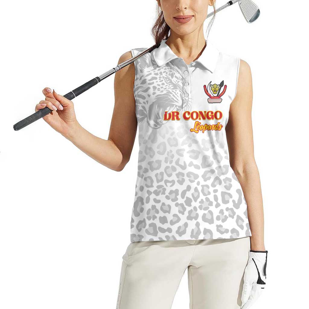 Custom DR Congo Football Women Sleeveless Polo Shirt Go Champions Leopards - White - Wonder Print Shop