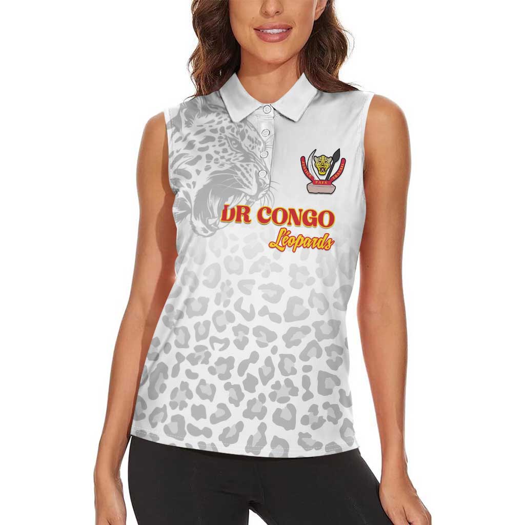 Custom DR Congo Football Women Sleeveless Polo Shirt Go Champions Leopards - White - Wonder Print Shop