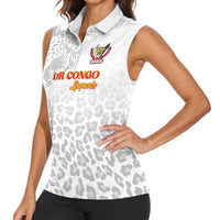Custom DR Congo Football Women Sleeveless Polo Shirt Go Champions Leopards - White - Wonder Print Shop