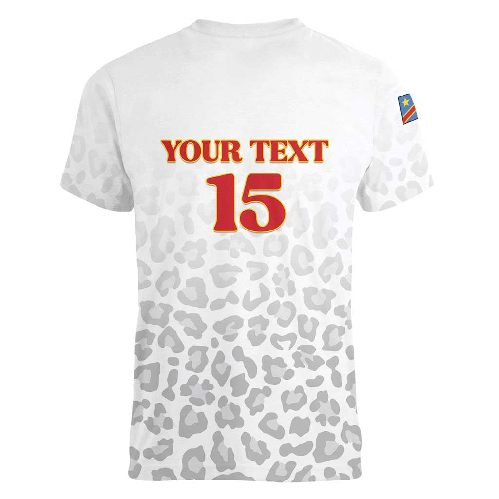 Custom DR Congo Football Women V-Neck T-Shirt Go Champions Leopards - White - Wonder Print Shop