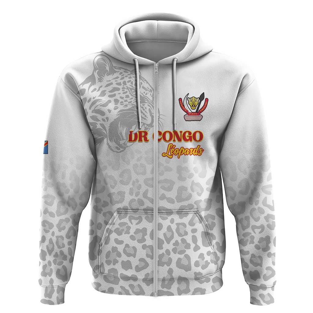 Custom DR Congo Football Zip Hoodie Go Champions Leopards - White - Wonder Print Shop