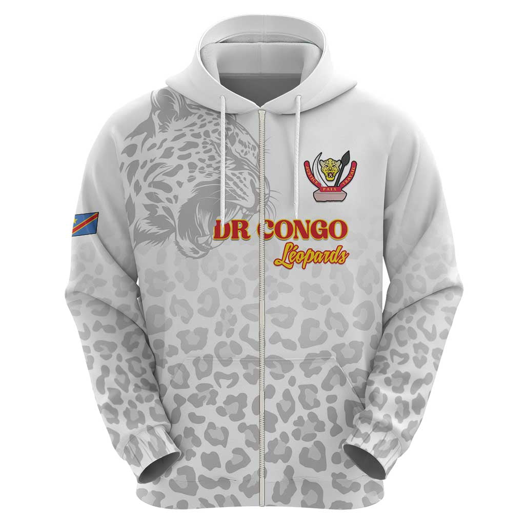 Custom DR Congo Football Zip Hoodie Go Champions Leopards - White - Wonder Print Shop