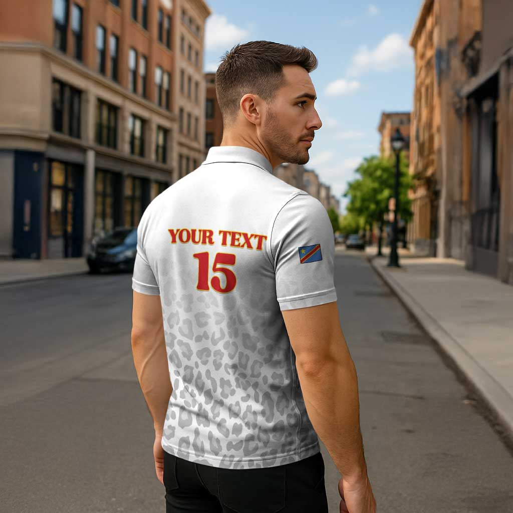 Custom DR Congo Football Zipper Polo Shirt Go Champions Leopards - White - Wonder Print Shop