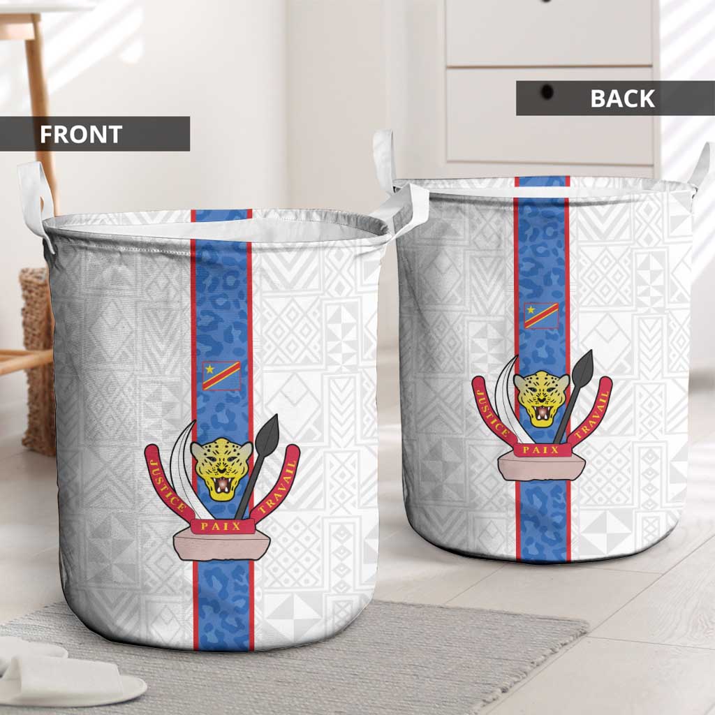 DR Congo Football Laundry Basket Leopards Mix Kuba Raffia Pattern - Wonder Print Shop