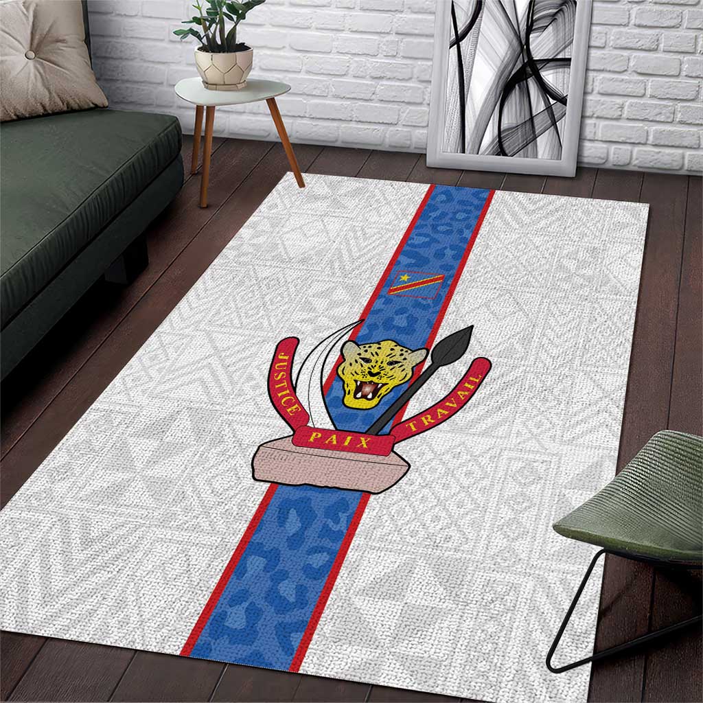 DR Congo Football Area Rug Leopards Mix Kuba Raffia Pattern - Wonder Print Shop