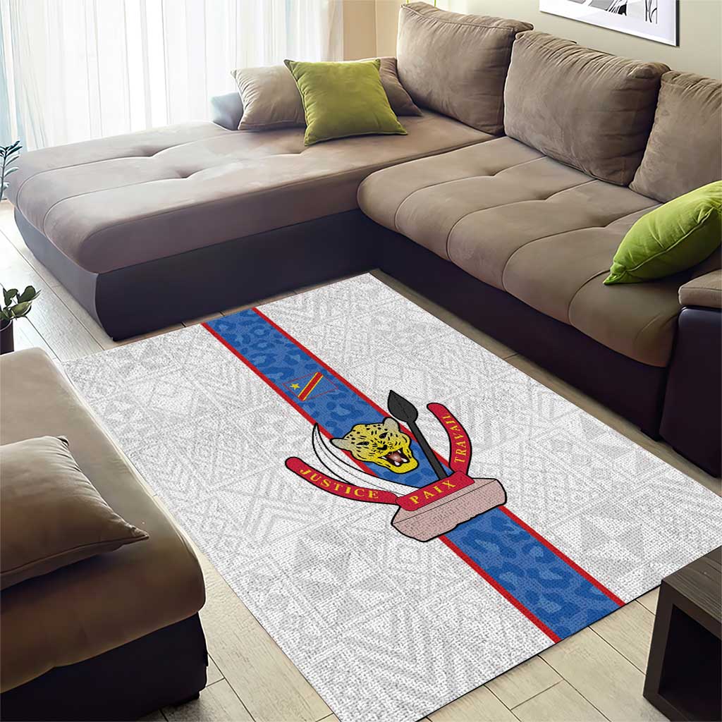 DR Congo Football Area Rug Leopards Mix Kuba Raffia Pattern - Wonder Print Shop