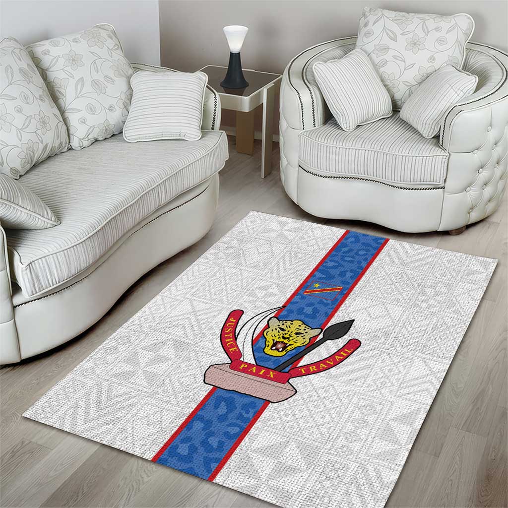 DR Congo Football Area Rug Leopards Mix Kuba Raffia Pattern - Wonder Print Shop