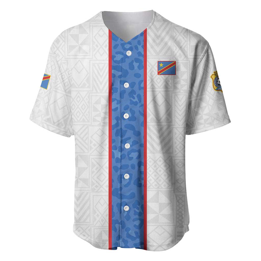 Custom DR Congo Football Baseball Jersey Leopards Mix Kuba Raffia Pattern - Wonder Print Shop