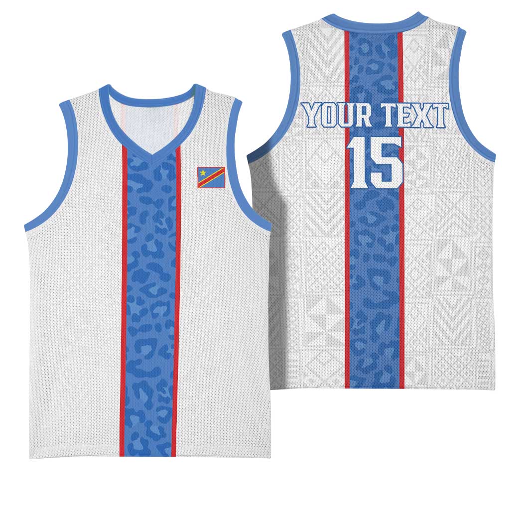 Custom DR Congo Football Basketball Jersey Leopards Mix Kuba Raffia Pattern - Wonder Print Shop