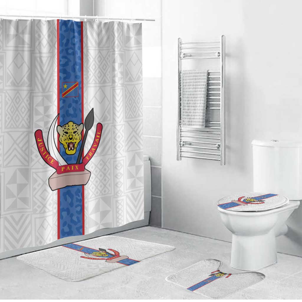 DR Congo Football Bathroom Set Leopards Mix Kuba Raffia Pattern - Wonder Print Shop