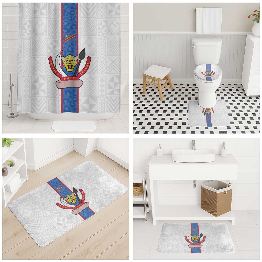 DR Congo Football Bathroom Set Leopards Mix Kuba Raffia Pattern - Wonder Print Shop