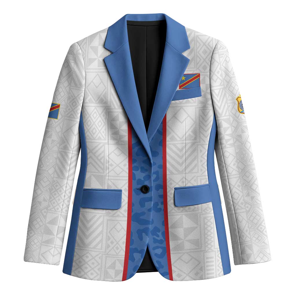 Custom DR Congo Football Blazer Leopards Mix Kuba Raffia Pattern - Wonder Print Shop
