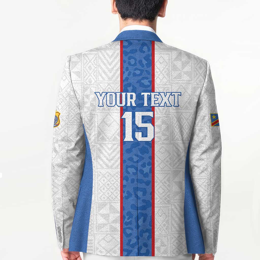 Custom DR Congo Football Blazer Leopards Mix Kuba Raffia Pattern - Wonder Print Shop