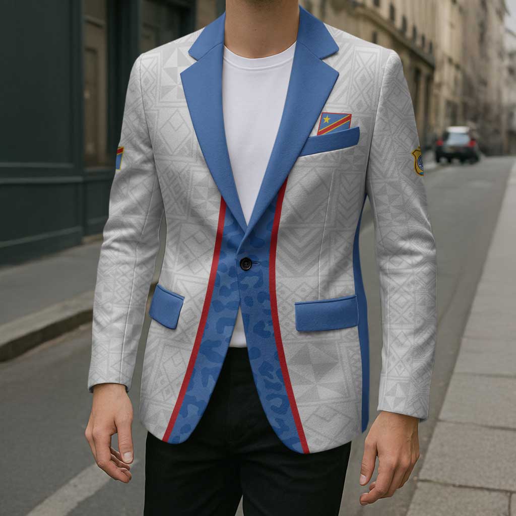 Custom DR Congo Football Blazer Leopards Mix Kuba Raffia Pattern - Wonder Print Shop