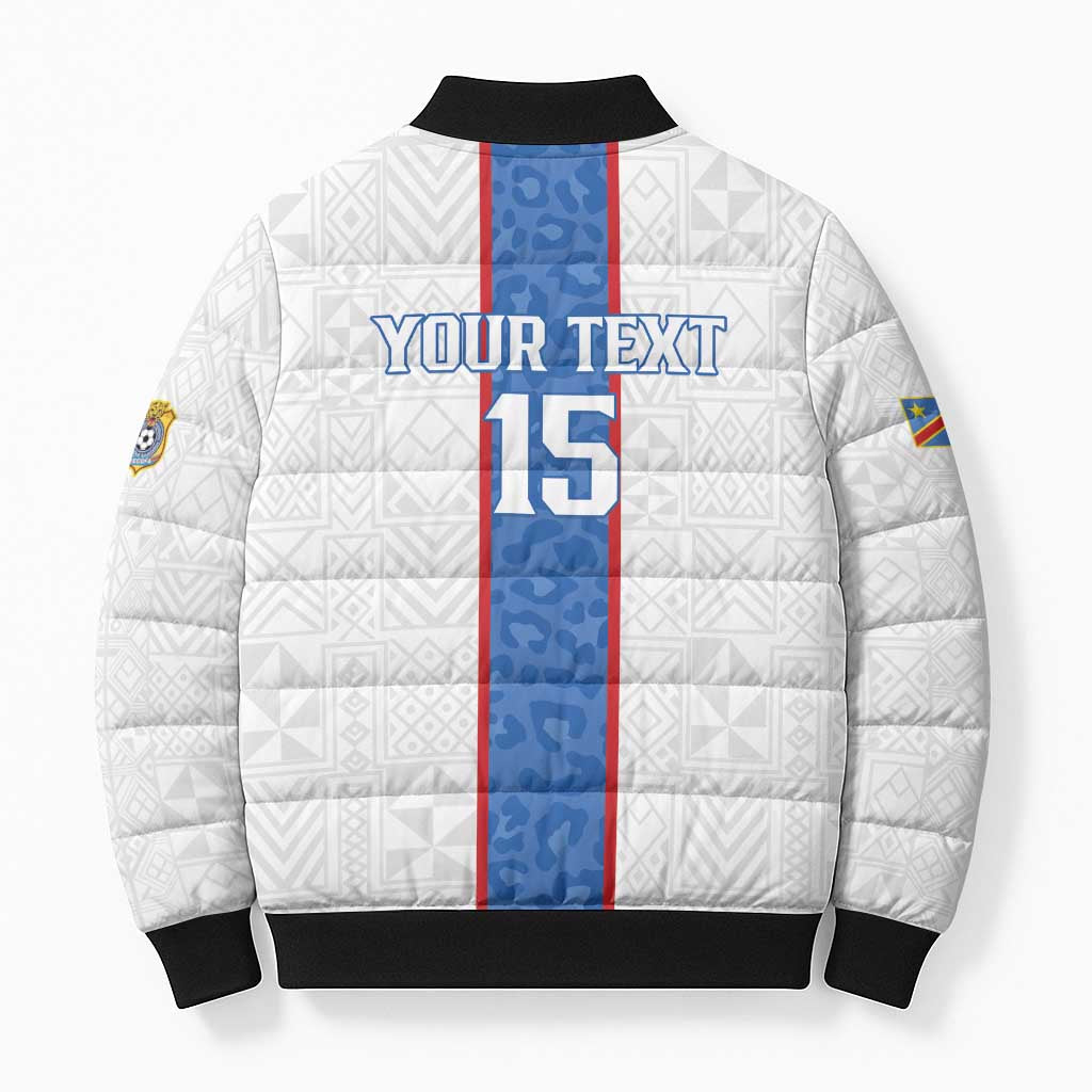 Custom DR Congo Football Bomber Puffer Jacket Leopards Mix Kuba Raffia Pattern - Wonder Print Shop