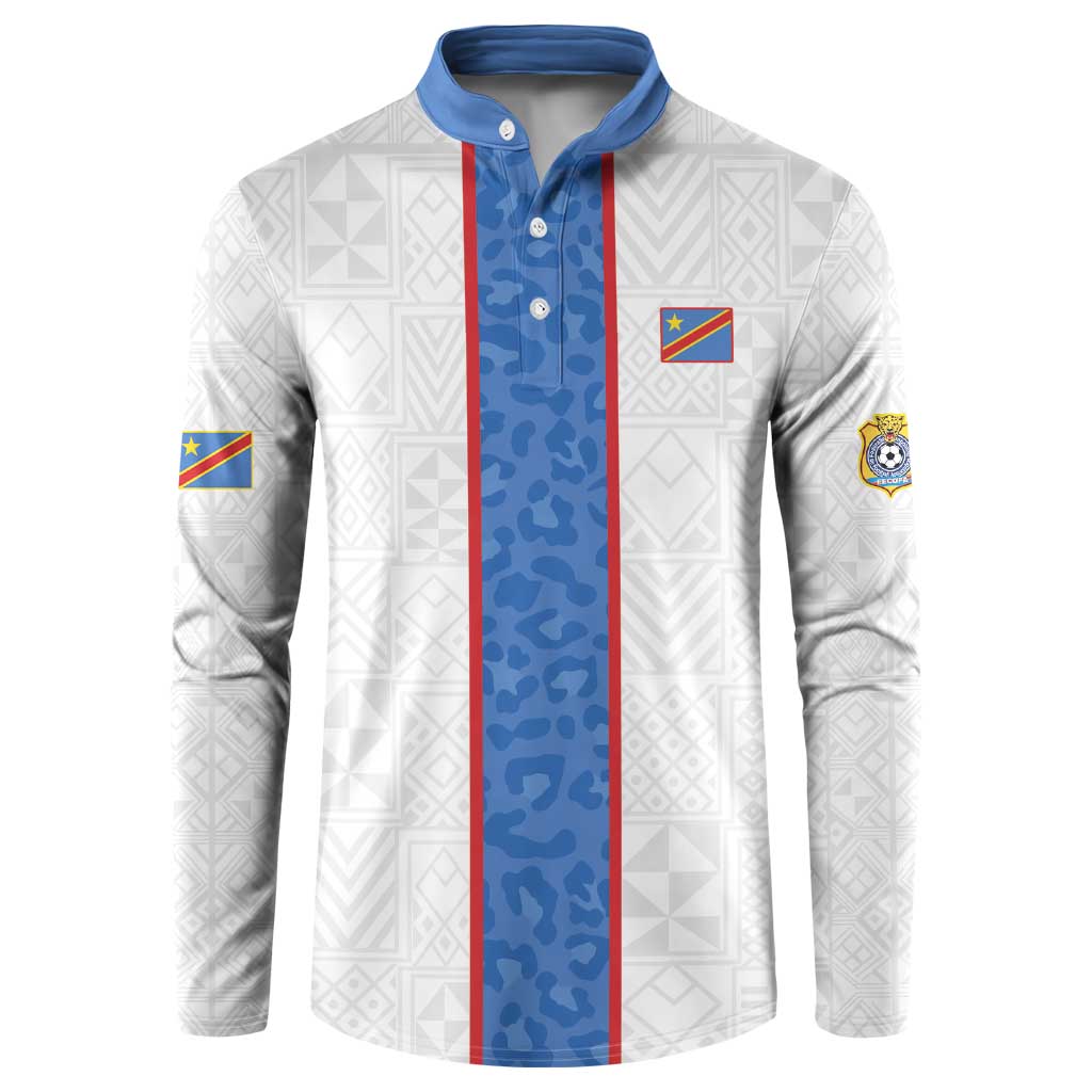 Custom DR Congo Football Button Sweatshirt Leopards Mix Kuba Raffia Pattern - Wonder Print Shop