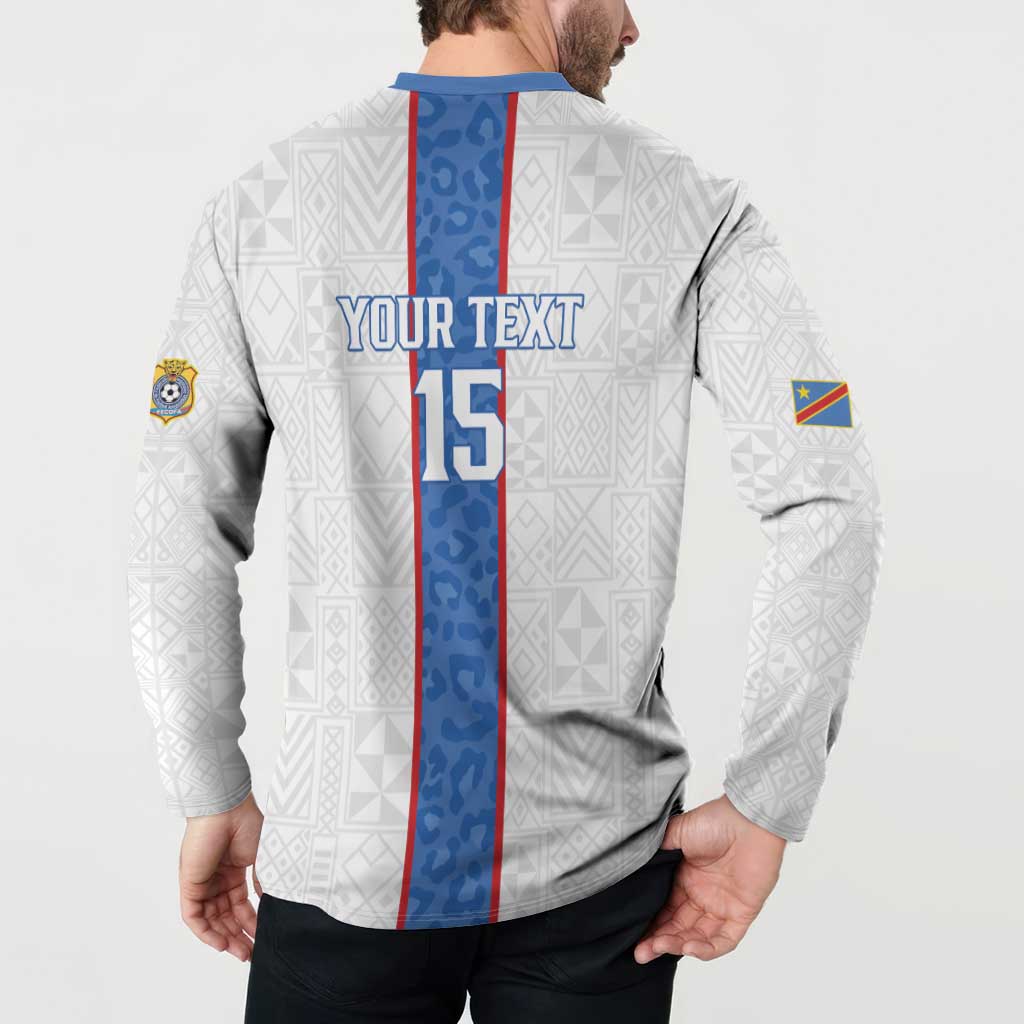 Custom DR Congo Football Button Sweatshirt Leopards Mix Kuba Raffia Pattern - Wonder Print Shop