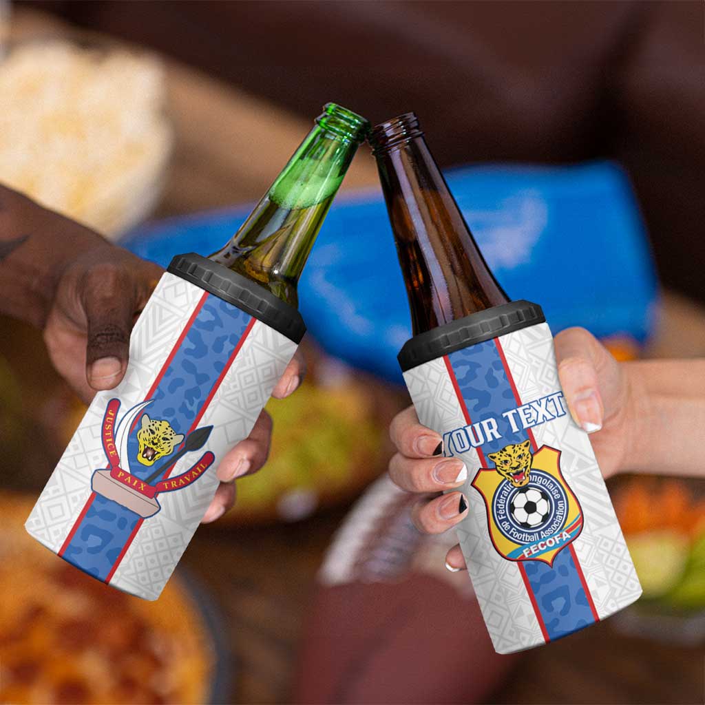 Custom DR Congo Football 4 in 1 Can Cooler Tumbler Leopards Mix Kuba Raffia Pattern - Wonder Print Shop