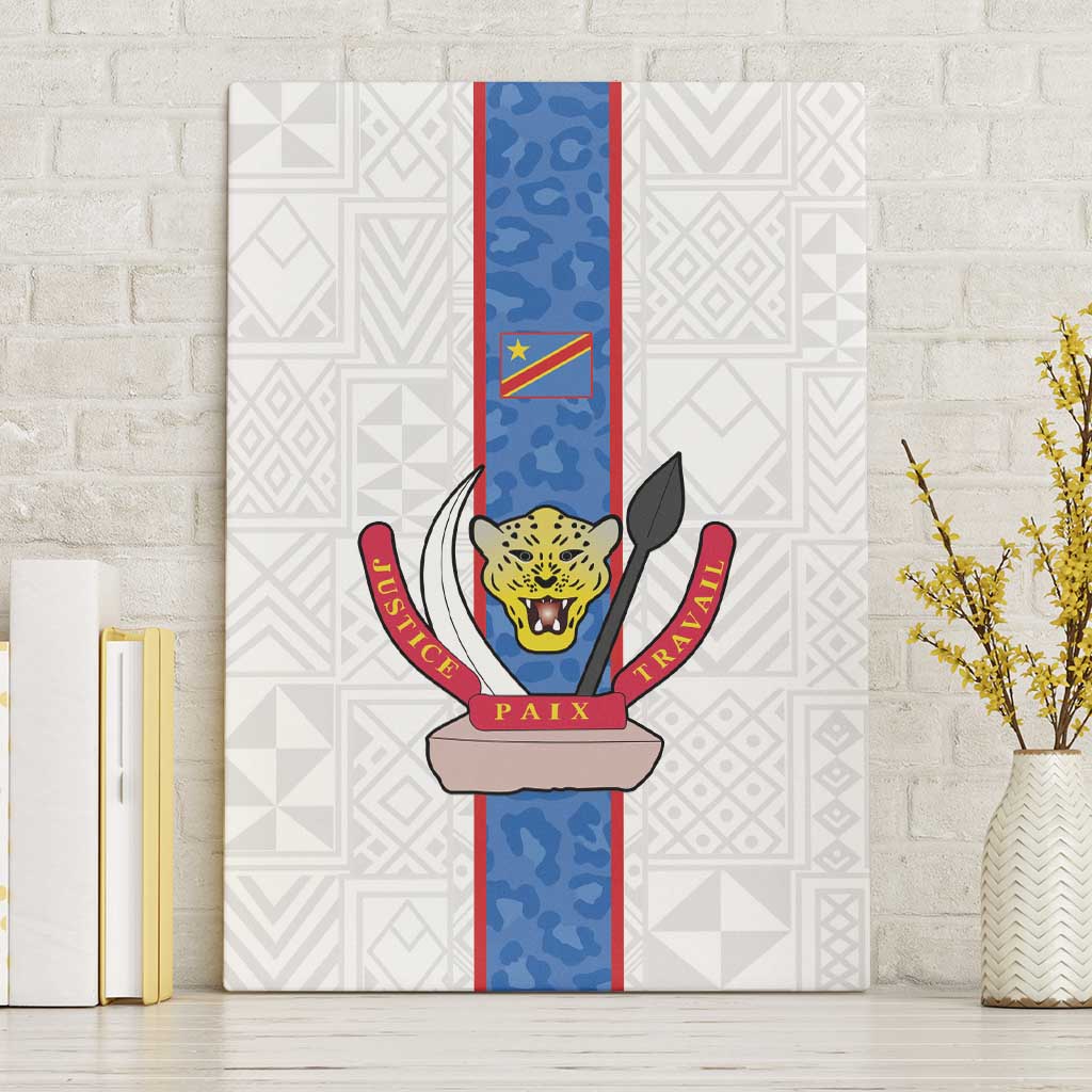 DR Congo Football Canvas Wall Art Leopards Mix Kuba Raffia Pattern - Wonder Print Shop