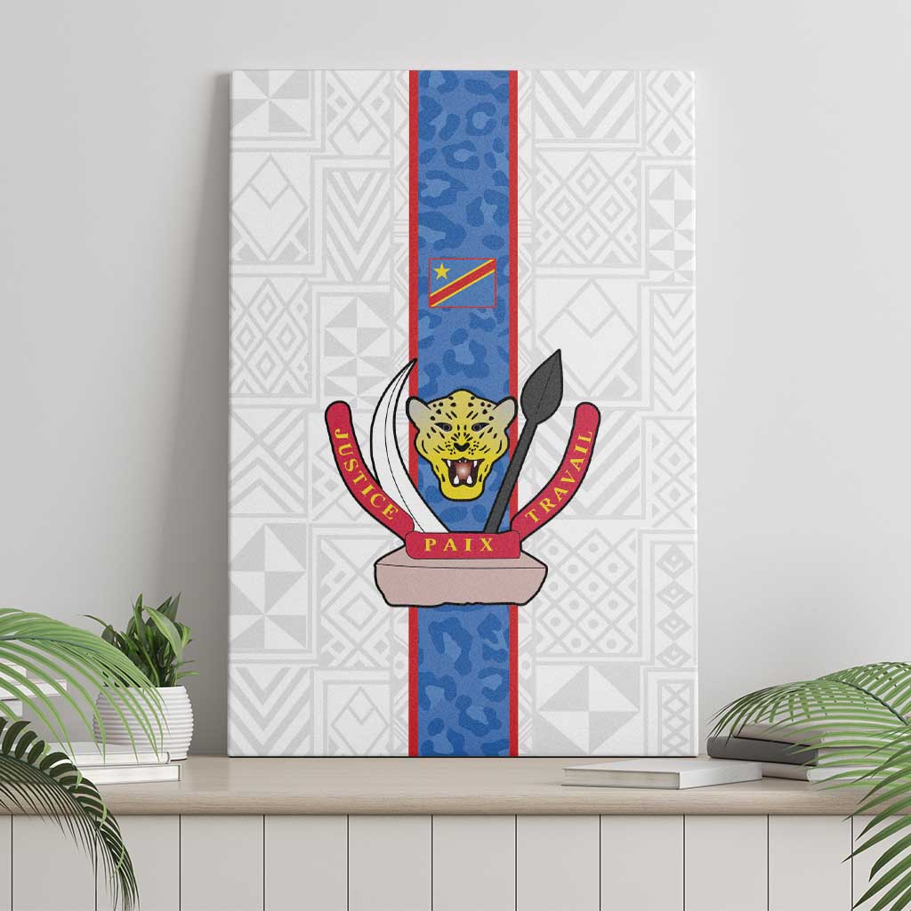 DR Congo Football Canvas Wall Art Leopards Mix Kuba Raffia Pattern - Wonder Print Shop