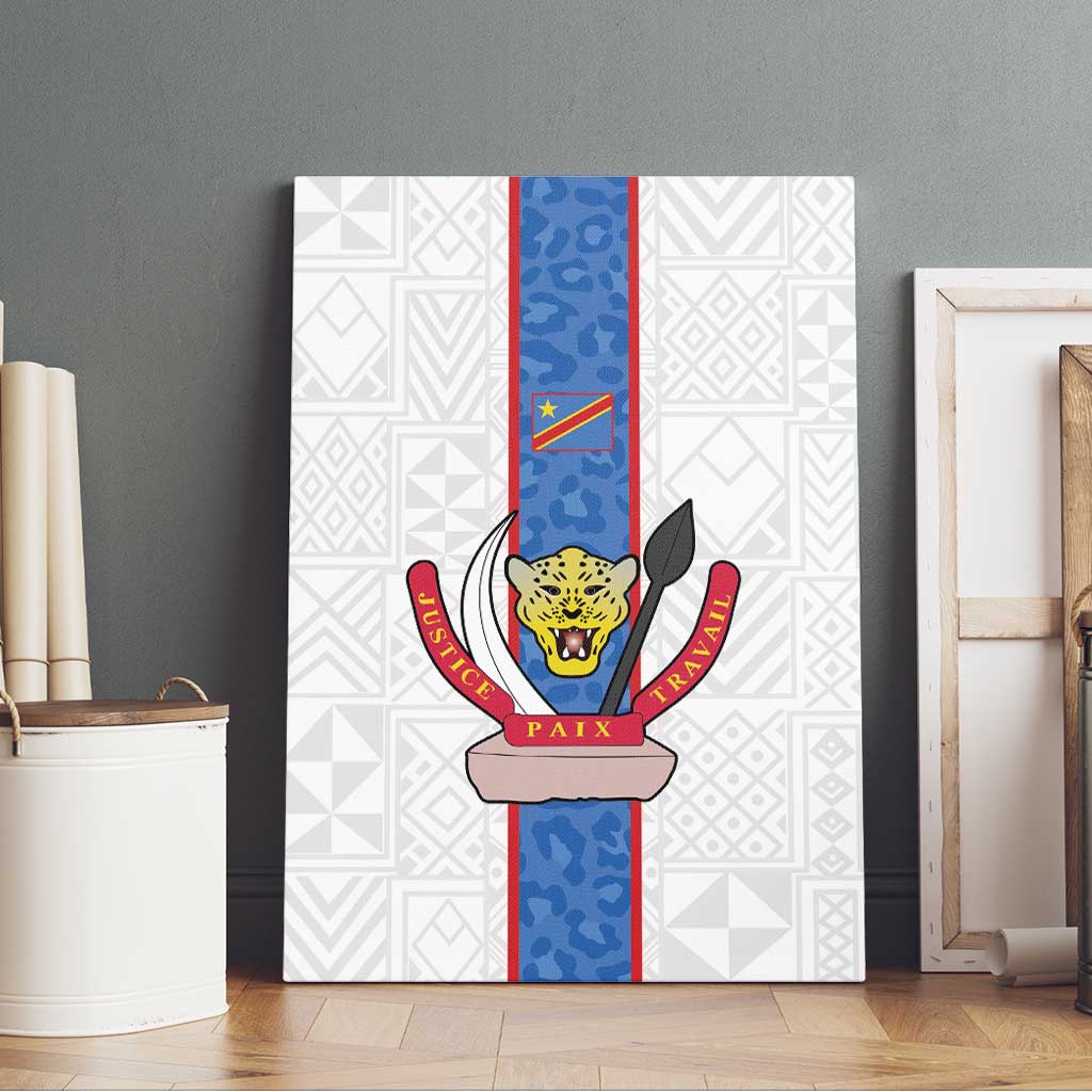 DR Congo Football Canvas Wall Art Leopards Mix Kuba Raffia Pattern - Wonder Print Shop