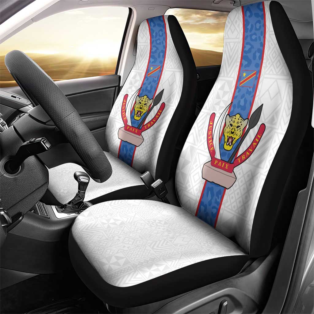 DR Congo Football Car Seat Cover Leopards Mix Kuba Raffia Pattern - Wonder Print Shop