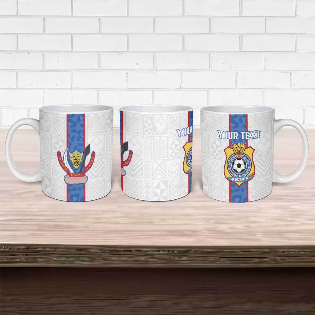 Custom DR Congo Football Ceramic Mug Leopards Mix Kuba Raffia Pattern - Wonder Print Shop